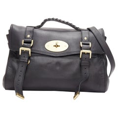 MULBERRY Alexa bolso bandolera satchel en piel de becerro negra con hebilla vintage dorada