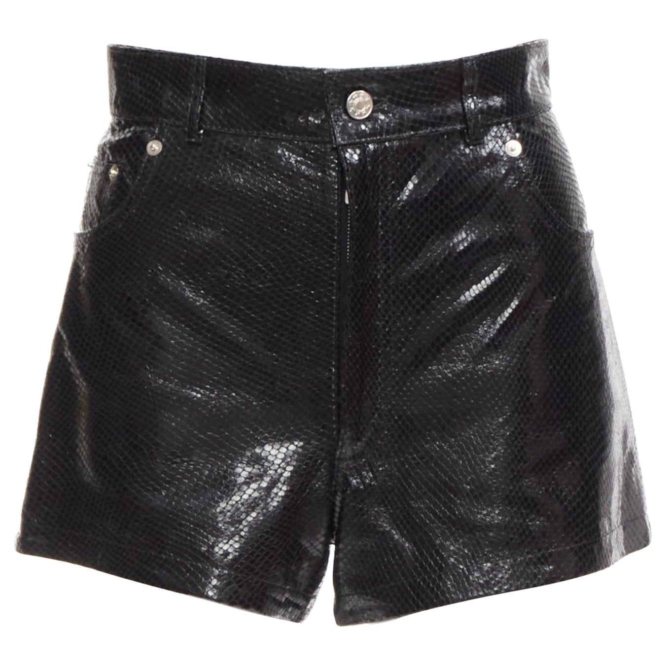 MANOKHI pantaloncini a vita alta in vera pelle squamata nera FR36 XS