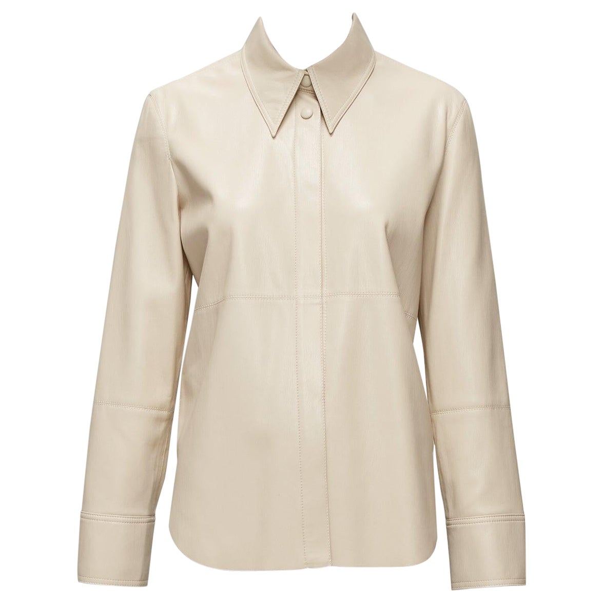 NANUSHKA stone beige vegan leather panels hidden placket minimal shirt XS For Sale