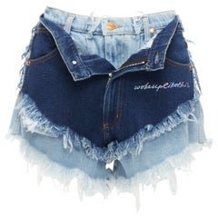 Natasha Zinko WRANGLER, pantaloncini in denim doppio sfrangiato destrutturato FR34 XS