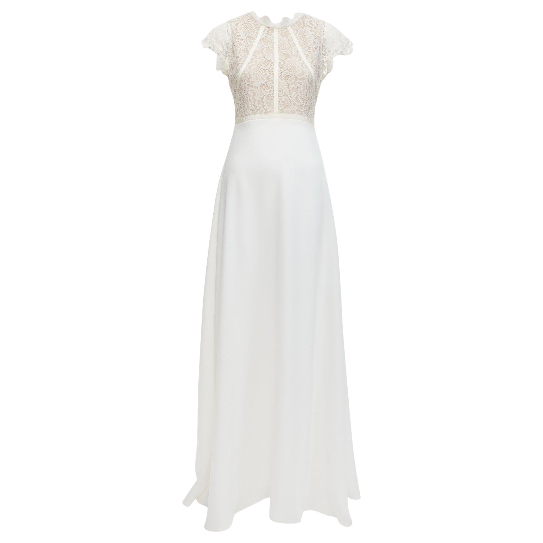 NHA KHANH white lace bodice flutter sleeve bridal gown dress UK10 XL For Sale
