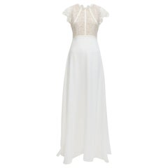 NHA KHANH white lace bodice flutter sleeve bridal gown dress UK10 XL