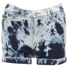 PHILLIP PLEIN Pantaloni caldi a vita alta blu tie dye lavato, con polsini 25".