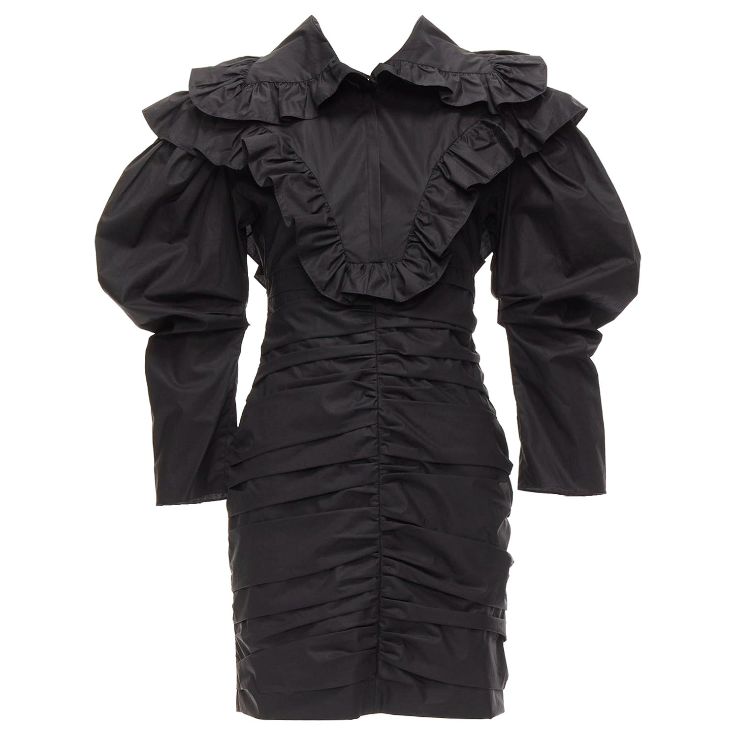 PHILOSOPHY DI LORENZO SERAFINI Vestido de popelina con cuello de volante y mangas abullonadas IT38 XS en venta