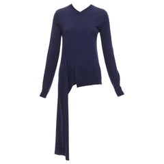 PORTS 1961 navy wool v neck asymmetric hem drape sweater XS