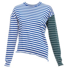 PORTS 1961 blue white green stripes asymmetric hem sweater