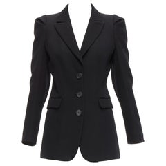 Prada 2009 blazer da cerimonia nero in lana vergine con spalla a sbuffo IT38 XS