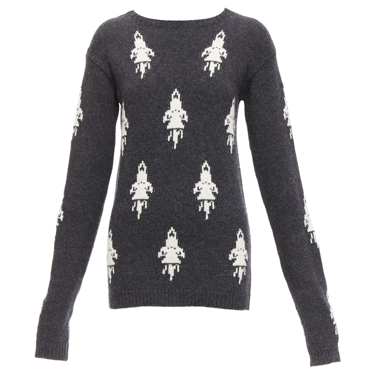 Pull bateau à manches longues intarsia rocket gris PRADA 2016 taille IT 42 M