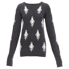 PRADA 2016 grey cream rocket intarsia long sleeve bateau sweater IT42 M