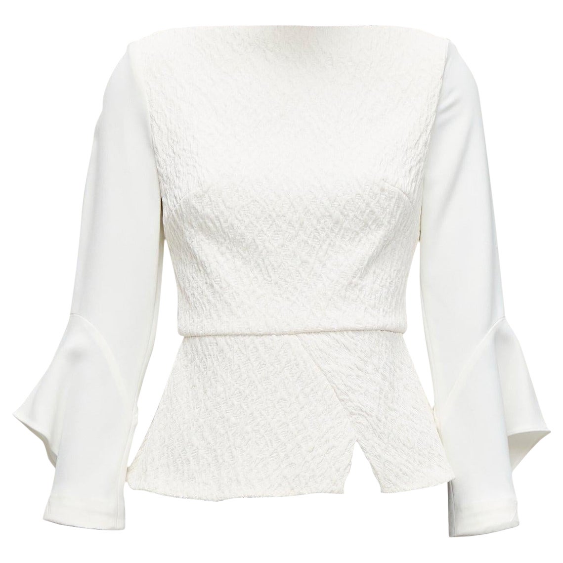 ROLAND MOURET 2018 Richardson cream textured crepe ruffle cuff peplum top UK6 XS For Sale
