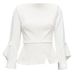 ROLAND MOURET 2018 Richardson cream textured crepe ruffle cuff peplum top UK6 XS