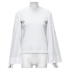ROSETTA GETTY white 100% cotton woven cape sleeves knitted top XS