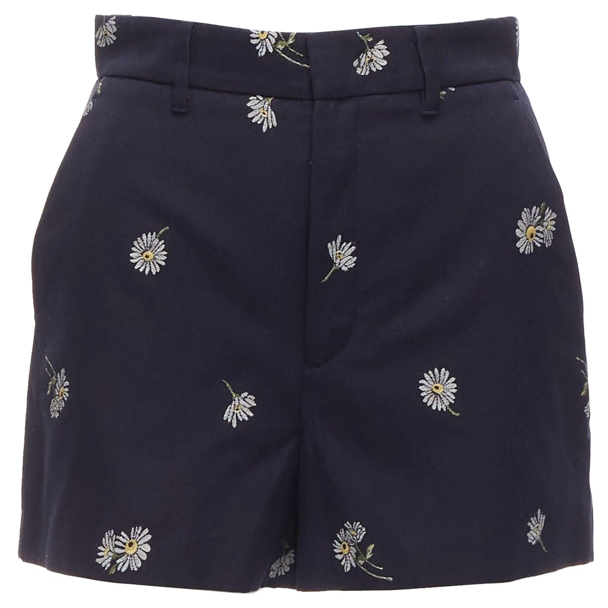 RED VALENTINO navy cotton daisy floral print high waisted shorts IT36 S For Sale