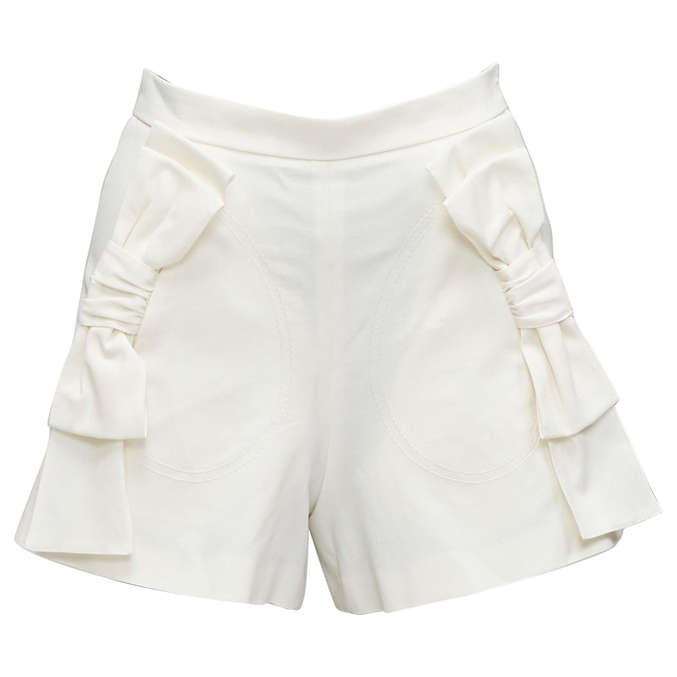 RED VALENTINO cream ribbon bow detail pockets wide shorts IT36 XXS For Sale