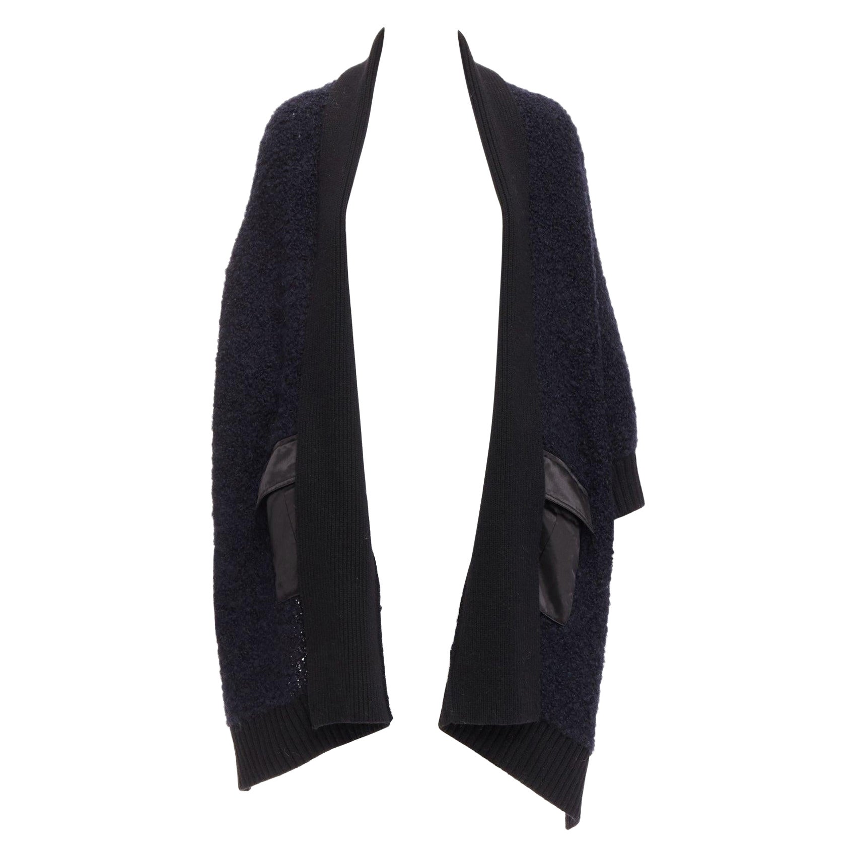 SACAI LUCK cardigan à poches patch en laine bouclée noire marine JP2 M