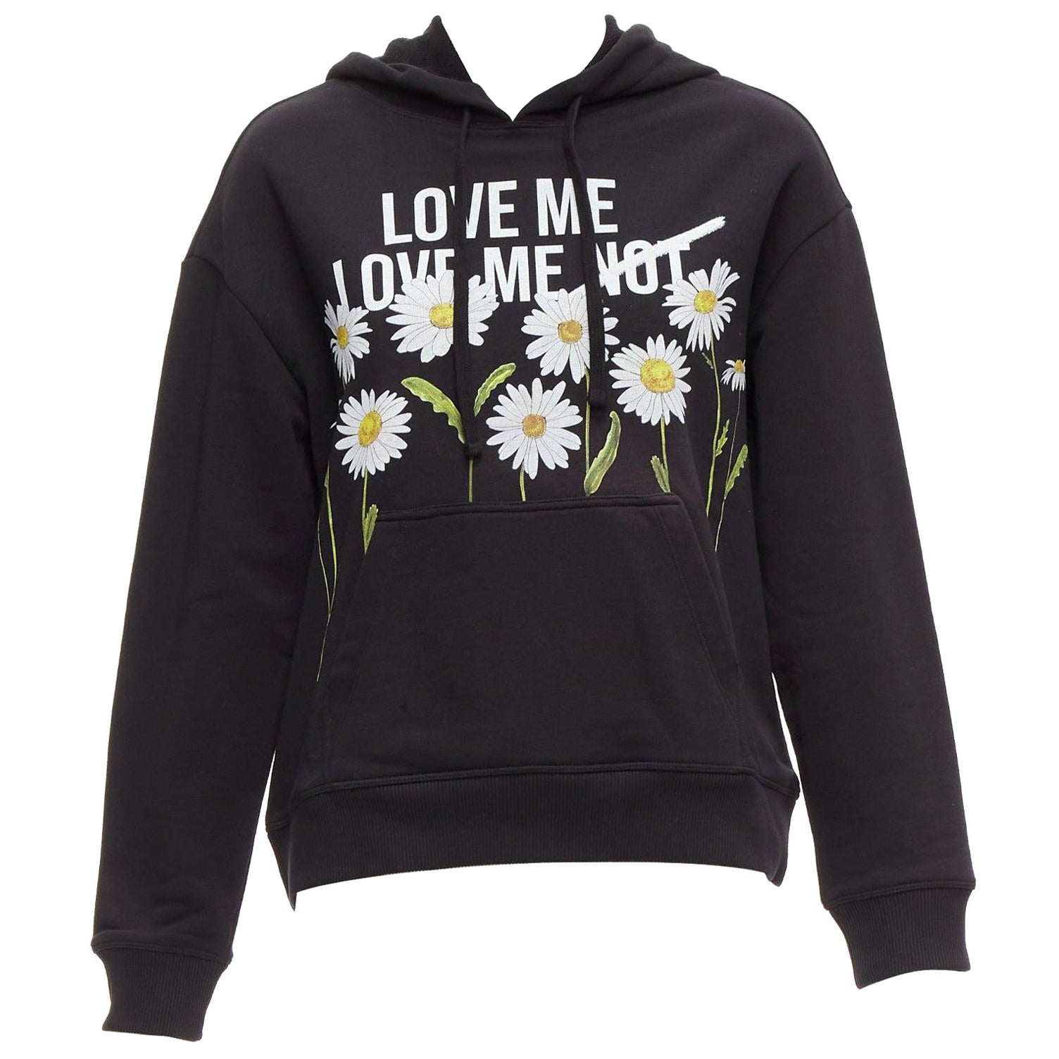 RED VALENTINO black cotton blend Love Me Not daisy print pocketed hoodie XS For Sale