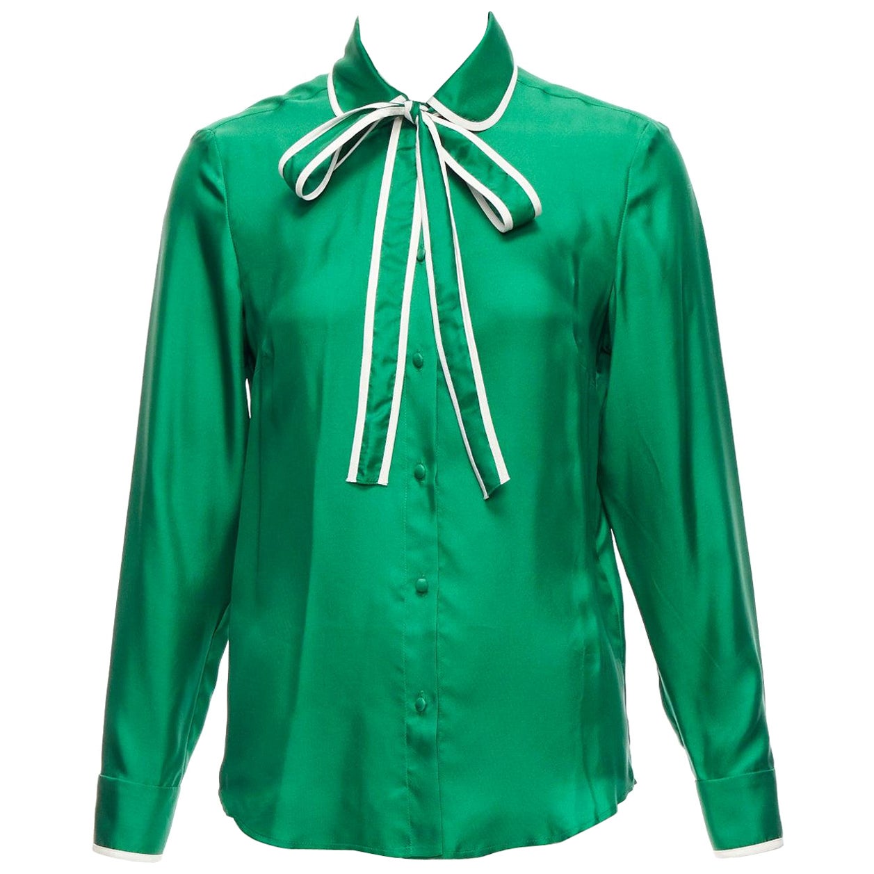 RED VALENTINO 2022 100% silk green bow tie Peter Pan blouse shirt IT38 XS For Sale