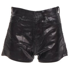 SAINT LAURENT 2020 Pantalones cortos de cintura alta y pernera ancha de algodón negro 26".