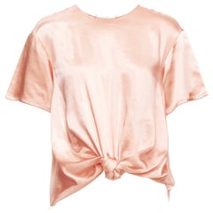 Regina PYO rosa, raso di seta con nodo frontale, girocollo con bordo sfrangiato, top S