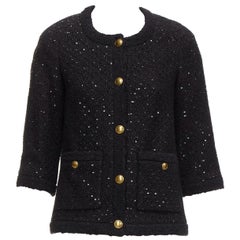 SAINT LAURENT 2021 chaqueta de lana negra con lentejuelas y botones dorados FR34 XS