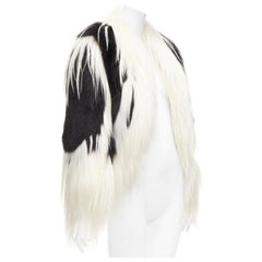 REVILLON black white rare goat rex rabbit fur patchwork long sleeve coat FR36 S