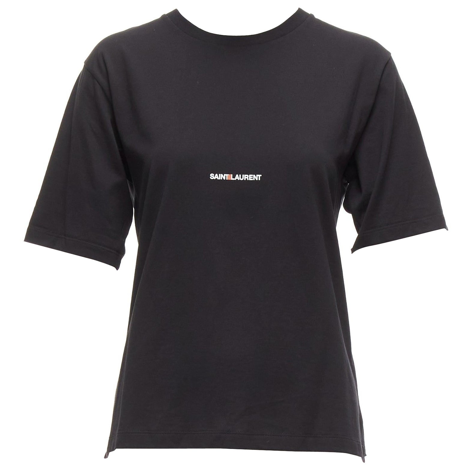 SAINT LAURENT 2017 black cotton box white logo boxy half sleeve tshirt XS For Sale