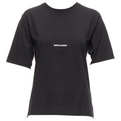 SAINT LAURENT 2017 tshirt à demi-manches en coton noir boxy blanc logo XS