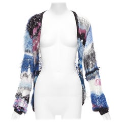 RODARTE Signature blue pink silver lurex open loose knit cardigan sweater