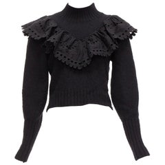 SEA NEW YORK schwarz Merinowolle Alpaka viktorianische Rüsche crop Pullover XS