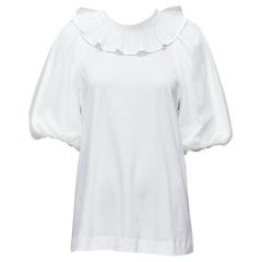 SIMONE ROCHA - Felpa bianca in cotone con collo a balze e maniche lunghe in tulle XS