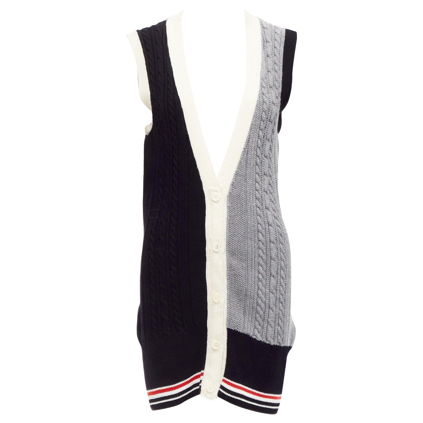 THOM BROWNE fun mix irish cable merino wool elongated vest IT40 S For Sale