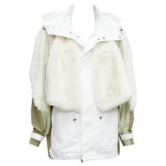TOGA PULLA white nylon cream faux fur layered deconstructed parka jacket FR36 S