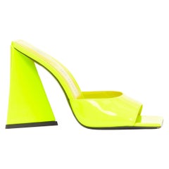 THE ATTICO Devon neon yellow leather open square toe mules heels EU37.5