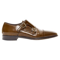 TOM FORD Spazzolato brown leather buckles monk strap loafers UK7 EU41