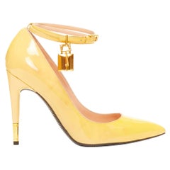 TOM FORD Padlock yellow patent leather gold key lock charm strappy sandals EU37