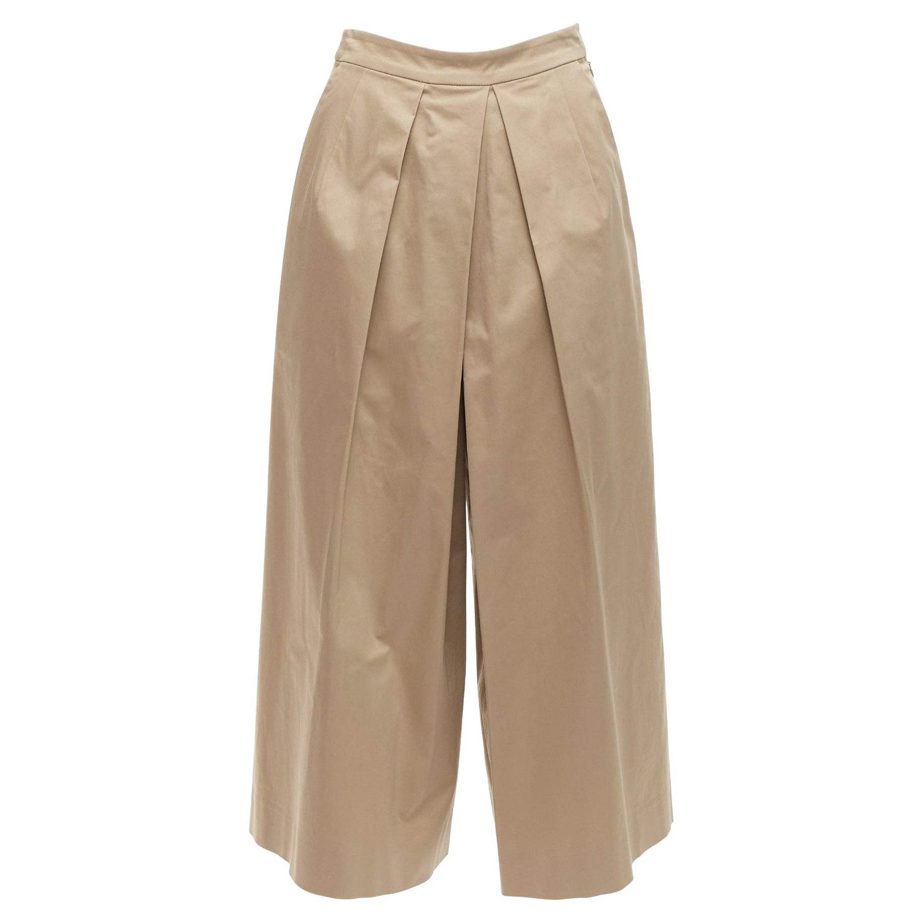 TOME 100% coated cotton tan brown pleated front wide leg pants US2 S For Sale