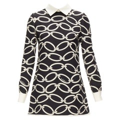 VALENTINO, robe noire et blanche en laine vierge imprimée de chaînes, taille IT 38 XS