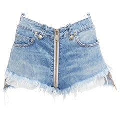 UNRAVEL PROJECT pantaloncini larghi in denim blu con zip intera e bordo sfrangiato 25"
