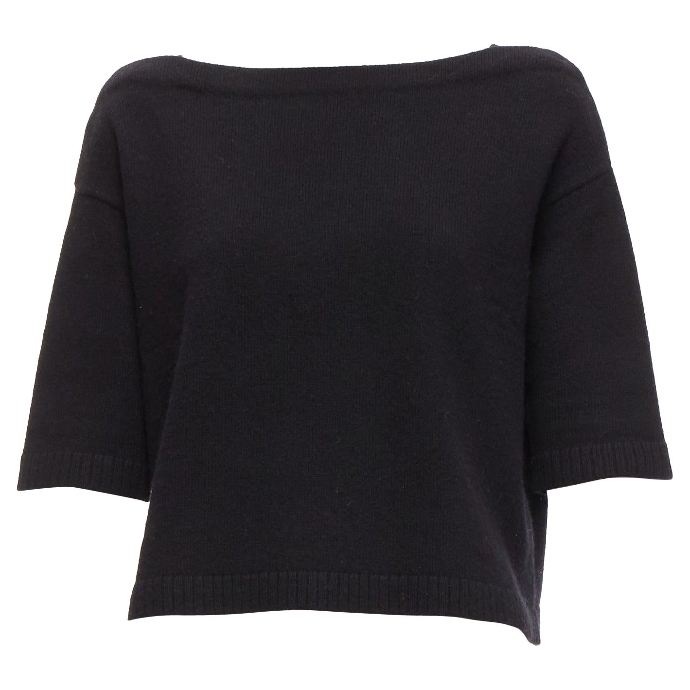 VALENTINO 100% cashmere black bateau neck crop sweater top XS For Sale
