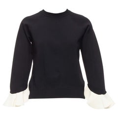 VALENTINO Schwarz Creme Flare Rüschen Manschetten Rundhalsausschnitt Pullover Top S
