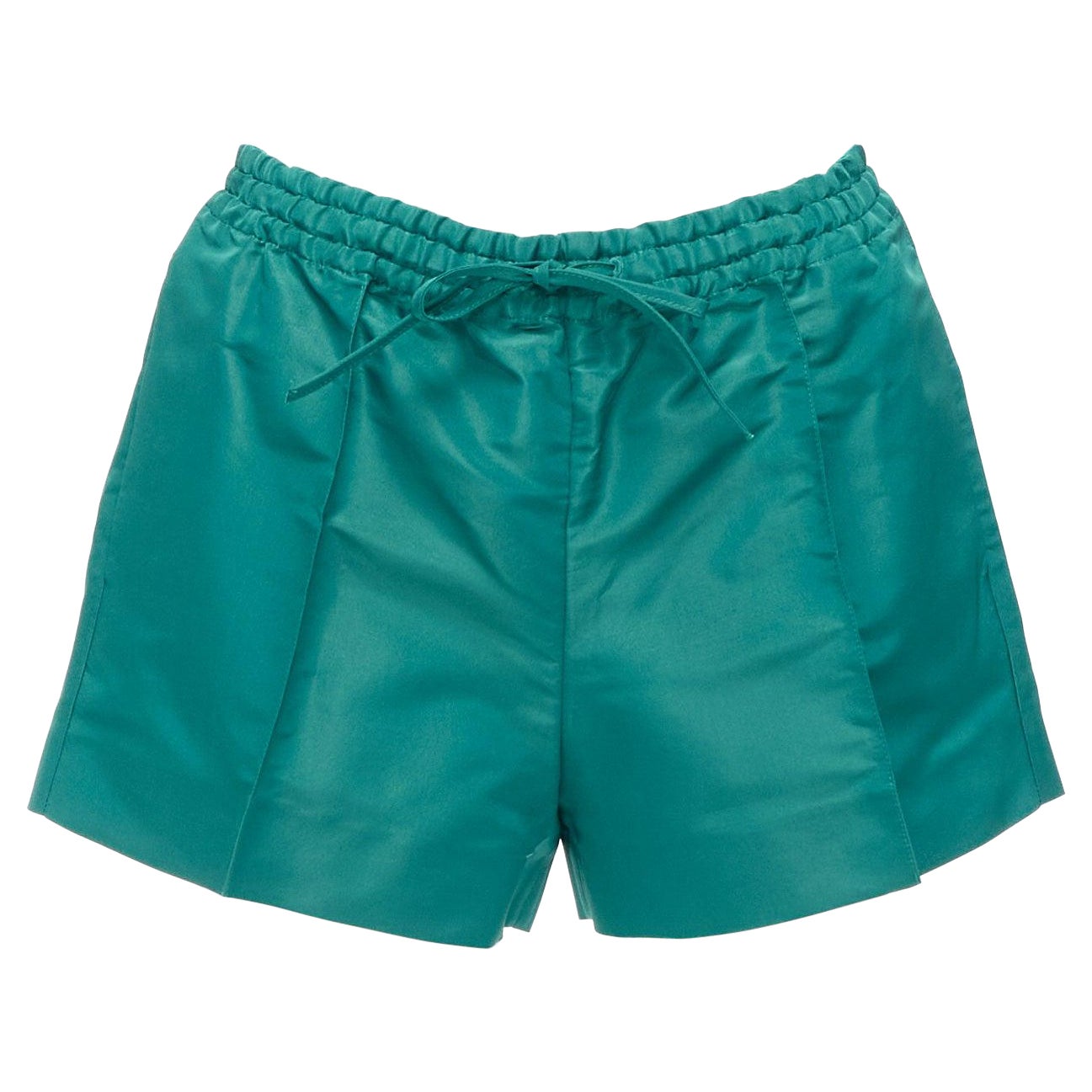 VALENTINO  100% Seide Piccioli Grüne Shorts mit hoher Taille und Kordelzug IT38 XS im Angebot