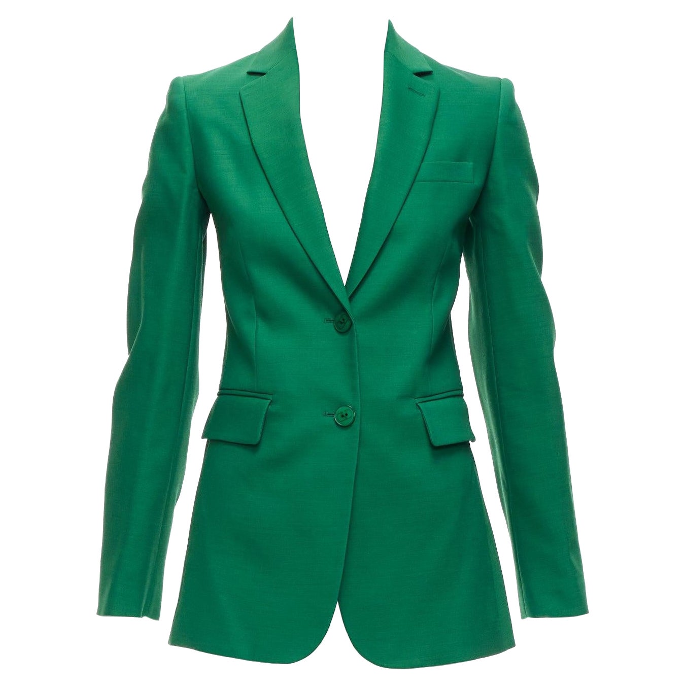 VALENTINO Kelly green wool silk fitted kong sleeve V neck blazer jacket IT36 XXS For Sale
