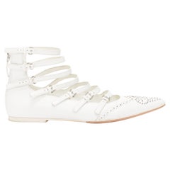 VERONIQUE BRANQUINHO white leather silver studded wingtip strappy flats EU37.5