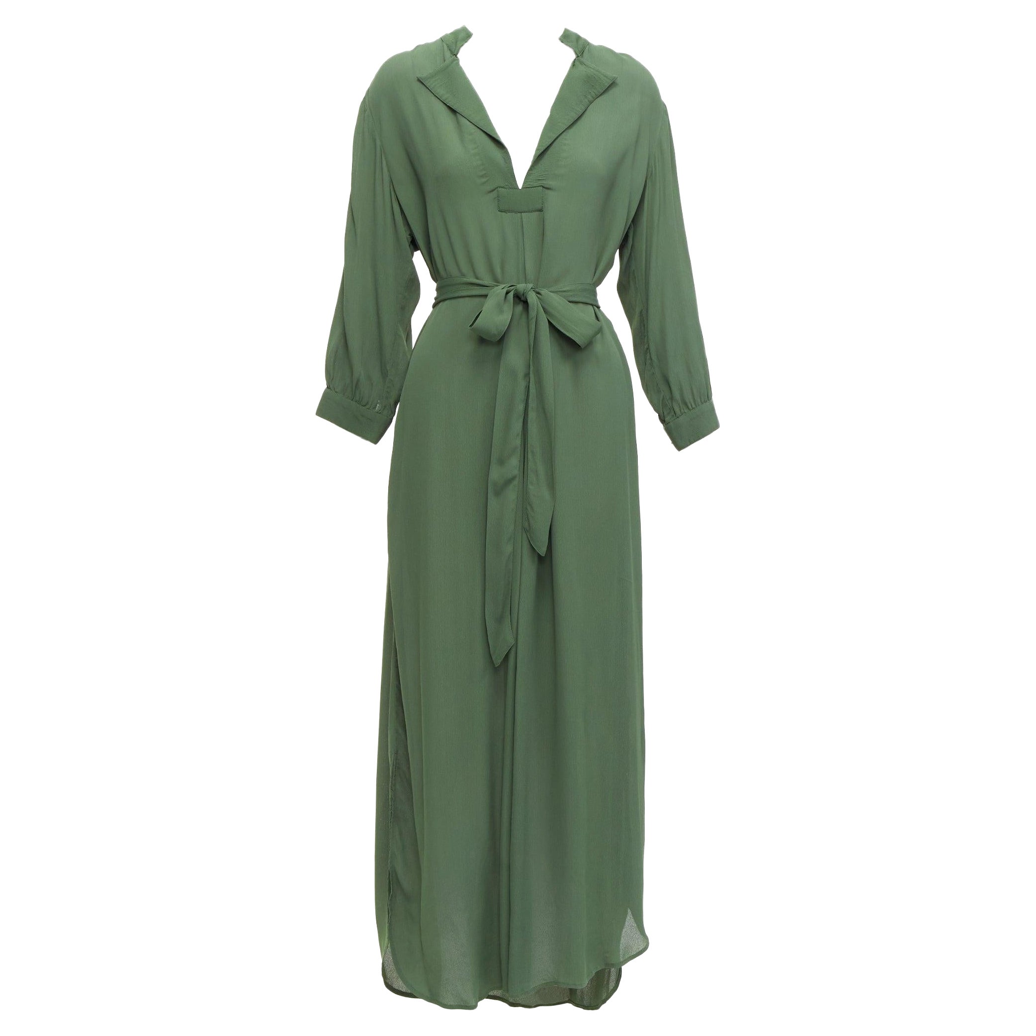 WIGGY KIT robe midi ceinturée à encolure en V en viscose vert forêt S.I.I.S. en vente