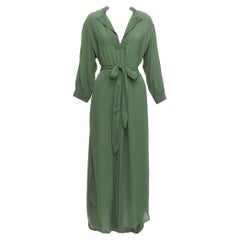 WIGGY KIT forest green viscose V-neck dropped shoulder belted midi dress S