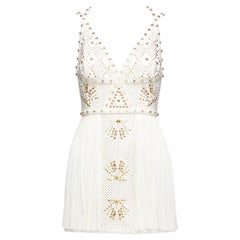VERSACE 2011 Gonna in pelle bianca borchiata in seta mini abito IT38 XS
