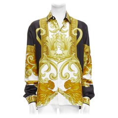 VERSACE 100% seta Rinascimento Barocco oro nero bianco stampa camicia IT52 XL