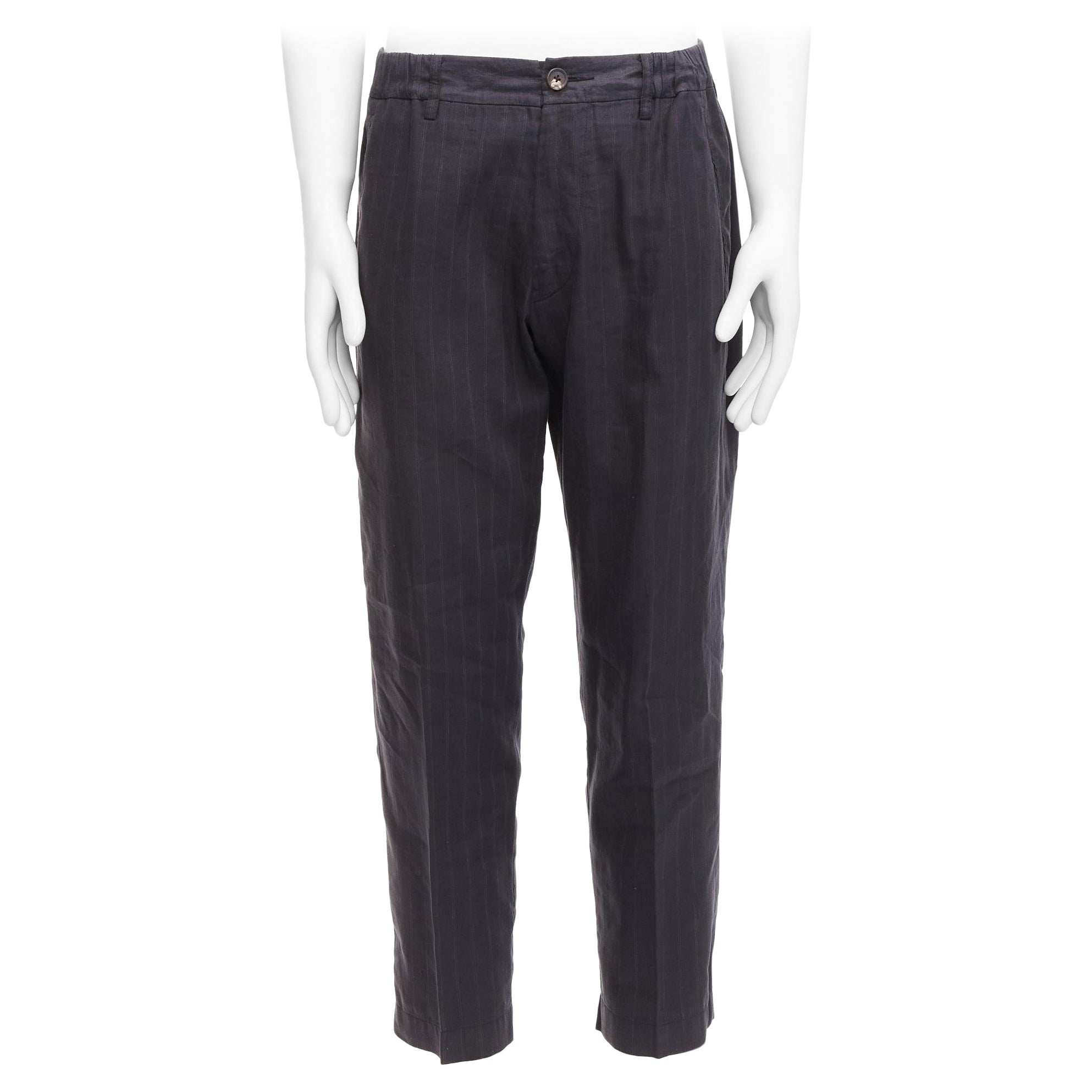 ZIGGY CHEN 2018 grey pinstripes linen ramie cotton tapered cropped pants FR46 S For Sale