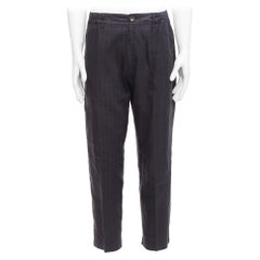 ZIGGY CHEN 2018 grey pinstripes linen ramie cotton tapered cropped pants FR46 S