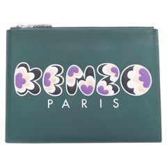 KENZO dark green purple debossed rubber logo portfolio zip clutch